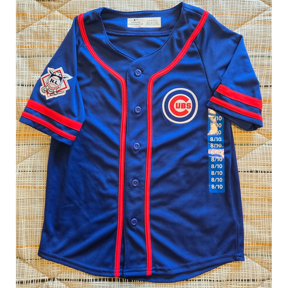MLB Chicago Cubs Kids Baseball Jersey Blue Red Genuine Merchandise Large 8/10